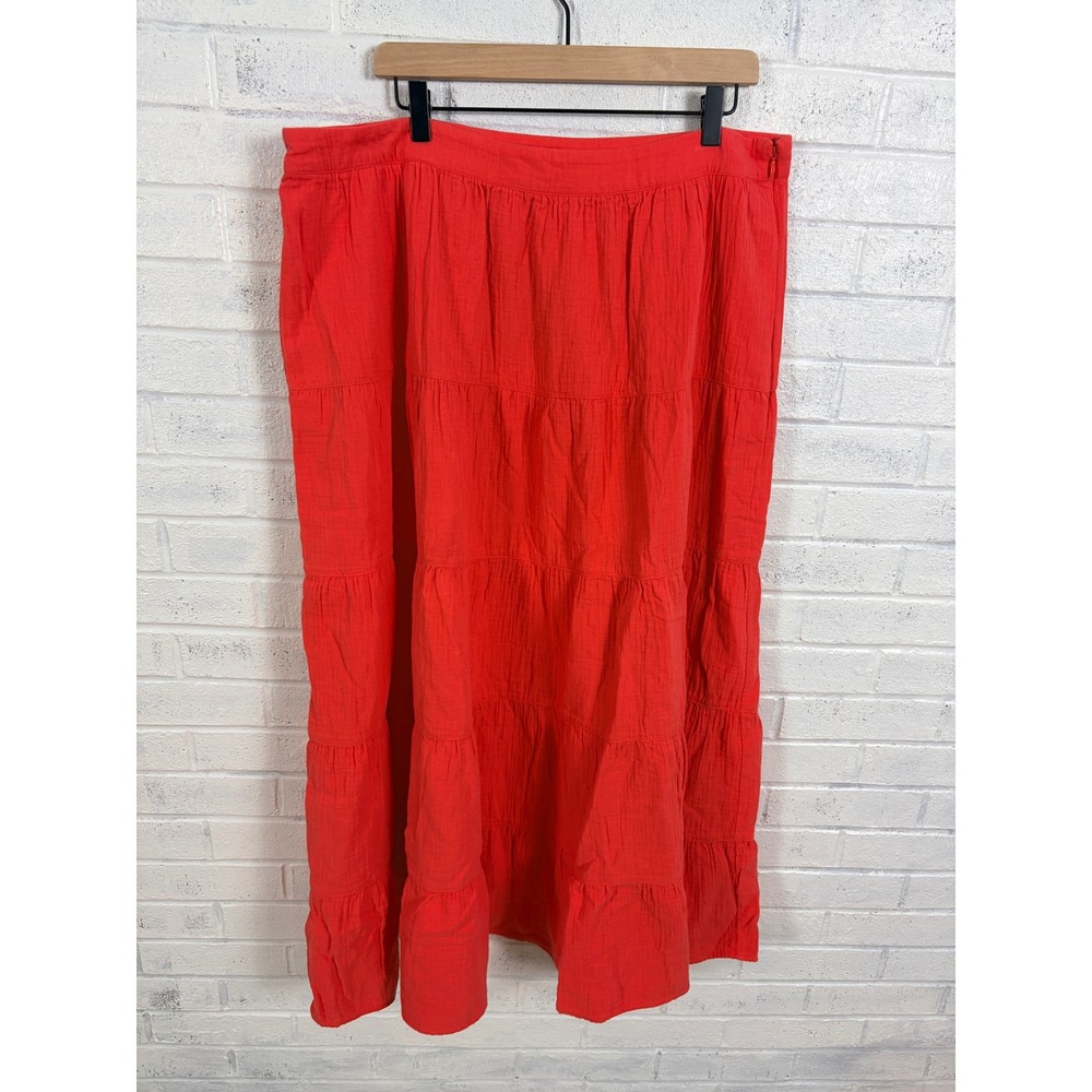 Boden Nadia Double Cloth Maxi Skirt Women 16- 18 Red Tiered Gauze Cotton Pockets